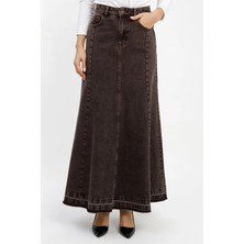 Vellichor Kadın A Form Kahverengi Denim Etek