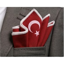 Exve Exclusive Kırmızı Beyaz Türk Bayraklı Baskılı Kenarı El Işi Örgülü Cep Aksesuarı Yaka Mendili