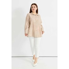 Selen Büyük Beden Göğüs Cepli Gömlek  /  Bej