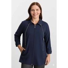 Selen Büyük Beden Önü Kuş Gözü Aksesuarlı Bluz  /  Lacivert