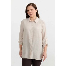 Selen Büyük Beden Yanı Düğmeli Bluz  /  Bej