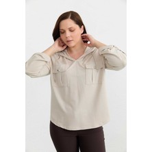 Selen Büyük Beden Kapüşon Ipi Taşlı Örme Bluz  /  Taş