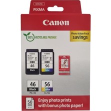 Canon PG-46 CL-56 Multipack 2'li Mürekkep Kartuş 50 adet 10x15 Fotoğraf Kağıdı Hediyeli