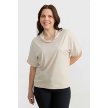 Selen Büyük Beden Ufak Degaje Yaka Bluz  /  Taş