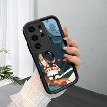 HONTINGA Samsung Galaxy S25 Ultra ile Uyumlu Kılıfı Düşüme Önleyici Basitlik Anti Düşme Kamera Korumali Astronot Siyah Desen Yumuşak Silikon Telefon Kılıfı Kadın ve Erkek Için Uygundur K2-0054