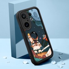 HONTINGA Vivo X200 Fe ile Uyumlu Kılıfı Düşüme Önleyici Basitlik Anti Düşme Kamera Korumali Şirin Kedi Astronot Siyah Desen Yumuşak Silikon Telefon Kılıfı Kadın ve Erkek Için Uygundur K2-0054
