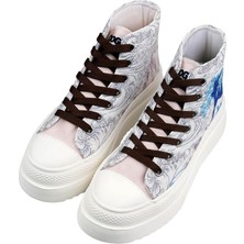 Dogo Kadın Vegan Bej Kalın Taban High Sneakers - Japanese Waves Tasarım