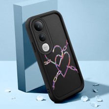 HONTINGA Vivo V50 Lite ile Uyumlu Kılıfı Düşüme Önleyici Basitlik Anti Düşme Kamera Korumali Şirin Kedi Kalp Siyah Desen Yumuşak Silikon Telefon Kılıfı Kadın ve Erkek Için Uygundur K2-0055