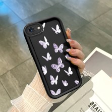 HONTINGA iPhone Se 2020 ile Uyumlu Kılıfı Düşüme Önleyici Basitlik Anti Düşme Kamera Korumali Kelebek Siyah Desen Yumuşak Silikon Telefon Kılıfı Kadın ve Erkek Için Uygundur K2-0061