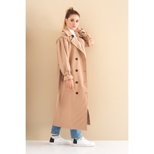 Sahra Çeyiz Nakış Pleated Kadın Trençkkot Oversize