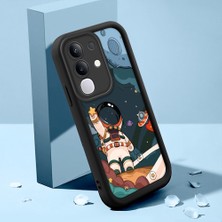 HONTINGA Vivo Y29 ile Uyumlu Kılıfı Düşüme Önleyici Basitlik Anti Düşme Kamera Korumali Şirin Kedi Astronot Siyah Desen Yumuşak Silikon Telefon Kılıfı Kadın ve Erkek Için Uygundur K2-0054