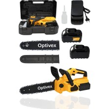 Optivex Sarı Şarjlı Ağaç Odun Kesme Motoru Zincirli Testere 21V 4 Amper Kömürsüz
