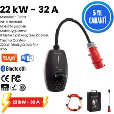 22KW V3 Türkçe Mobil Uygulama 5 Yıl Garanti, (8 Metre Tip2 Araç Şarj Kablosu, Taşıma Çantası ve 220V Dönüştürücü Adaptör Dahil)