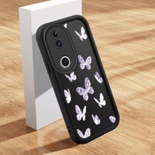 HONTINGA Vivo V50 ile Uyumlu Kılıfı Düşüme Önleyici Basitlik Anti Düşme Kamera Korumali Şirin Kedi Kelebek Siyah Desen Yumuşak Silikon Telefon Kılıfı Kadın ve Erkek Için Uygundur K2-0061