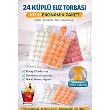 Ecuy Buz Küpü Torbası 24 Küplü 10LU Paket Pratik Buz Yapma Poşeti Şeffaf Dondurucu Buzluk