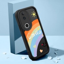 HONTINGA Vivo V50 ile Uyumlu Kılıfı Düşüme Önleyici Basitlik Anti Düşme Kamera Korumali Şirin Kedi Gökkuşağı Siyah Desen Yumuşak Silikon Telefon Kılıfı Kadın ve Erkek Için Uygundur K2-0065
