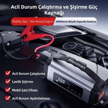 Mucosan 12V 2000AMP 20000MAH Akıllı Akü Takviye + Powerbank + Hava Kompresörü + LED Lamba Işıklı Oto Marş Hava Kompresörü