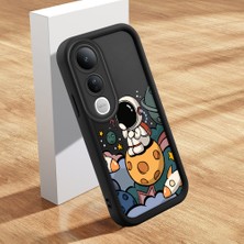 HONTINGA Vivo V50 Lite ile Uyumlu Kılıfı Düşüme Önleyici Basitlik Anti Düşme Kamera Korumali Şirin Kedi Astronot Siyah Desen Yumuşak Silikon Telefon Kılıfı Kadın ve Erkek Için Uygundur K2-0054