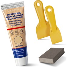 Badem10 (4'lü) Ahşap ve Duvar Tamir Seti Naturel 200 gr Dolgu Macunu 2 Adet Plastik Spatula Kübik Zımpara