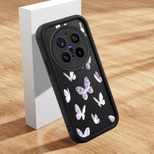 HONTINGA Vivo X200 Pro ile Uyumlu Kılıfı Düşüme Önleyici Basitlik Anti Düşme Kamera Korumali Şirin Kedi Kelebek Siyah Desen Yumuşak Silikon Telefon Kılıfı Kadın ve Erkek Için Uygundur K2-0061