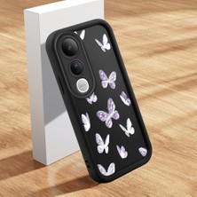 HONTINGA Vivo V50 Lite ile Uyumlu Kılıfı Düşüme Önleyici Basitlik Anti Düşme Kamera Korumali Şirin Kedi Kelebek Siyah Desen Yumuşak Silikon Telefon Kılıfı Kadın ve Erkek Için Uygundur K2-0061