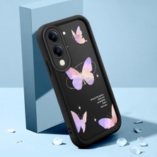HONTINGA Vivo Y04 ile Uyumlu Kılıfı Düşüme Önleyici Basitlik Anti Düşme Kamera Korumali Şirin Kedi Kelebek Siyah Desen Yumuşak Silikon Telefon Kılıfı Kadın ve Erkek Için Uygundur K2-0061