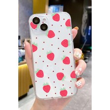 3gen Case iPhone 13-iPhone 14 Uyumlu Çilek Desenli Şeffaf Silikon Kılıf
