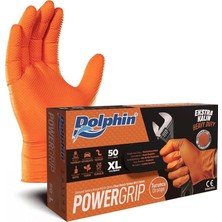 Dolphin Nitril Powergrip Ekstra Kalın Elmas Dokulu Eldiven Turuncu Xl Büyük Boy - 50'li Paket