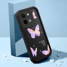 HONTINGA Vivo Y28 ile Uyumlu Kılıfı Düşüme Önleyici Basitlik Anti Düşme Kamera Korumali Şirin Kedi Kelebek Siyah Desen Yumuşak Silikon Telefon Kılıfı Kadın ve Erkek Için Uygundur K2-0061