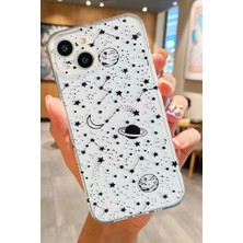 3gen Case iPhone 13/14 Uyumlu Siyah Gezegen Desenli Şeffaf Silikon Kılıf