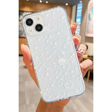 3gen Case iPhone 13/14 Uyumlu Beyaz Gezegen Desenli Şeffaf Silikon Kılıf