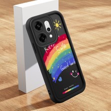 HONTINGA Oppo Reno 14 Pro 5g ile Uyumlu Kılıfı Düşüme Önleyici Basitlik Anti Düşme Kamera Korumali Şirin Kedi Gökkuşağı Siyah Desen Yumuşak Silikon Telefon Kılıfı Kadın ve Erkek Için Uygundur K2-0065