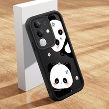 HONTINGA Vivo Y29 ile Uyumlu Kılıfı Düşüme Önleyici Basitlik Anti Düşme Kamera Korumali Şirin Kedi Panda Siyah Desen Yumuşak Silikon Telefon Kılıfı Kadın ve Erkek Için Uygundur K2-0067