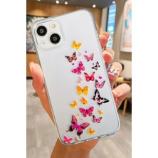 3gen Case iPhone 13/14 Uyumlu Renkli Kelebekler Desenli Şeffaf Silikon Kılıf