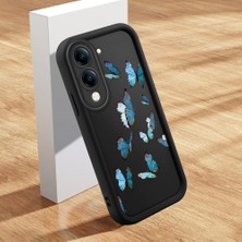 HONTINGA Vivo Y04 ile Uyumlu Kılıfı Düşüme Önleyici Basitlik Anti Düşme Kamera Korumali Şirin Kedi Kelebek Siyah Desen Yumuşak Silikon Telefon Kılıfı Kadın ve Erkek Için Uygundur K2-0064