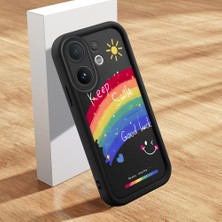 HONTINGA Vıvo V60 ile Uyumlu Kılıfı Düşüme Önleyici Basitlik Anti Düşme Kamera Korumali Şirin Kedi Gökkuşağı Siyah Desen Yumuşak Silikon Telefon Kılıfı Kadın ve Erkek Için Uygundur K2-0065