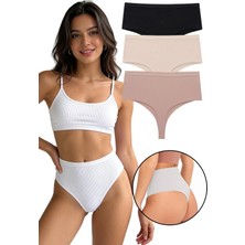Sensu Kadın Yüksek Bel Tanga Fitilli Külot 3'lü Paket Siyah