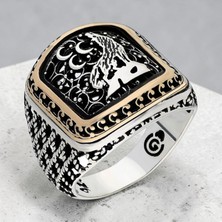 Takılingo 925 Ayar Gümüş Üç Hilal Kurt Motifli Telkari Kasa Erkek Yüzük