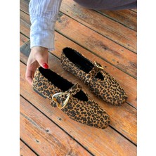 Erva'nın Butiği Leopar Süet (Lovely) Kalp Aksesuar Kadın Babet