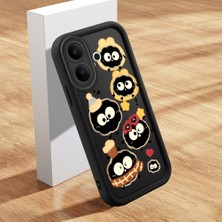 HONTINGA Vıvo V60 Lite ile Uyumlu Kılıfı Düşüme Önleyici Basitlik Anti Düşme Kamera Korumali Şirin Kedi Karikatür Siyah Desen Yumuşak Silikon Telefon Kılıfı Kadın ve Erkek Için Uygundur K2-0056