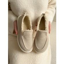 Erva'nın Butiği Bej Süet (Juno) Ici Peluş Kadın Loafer