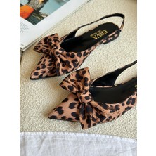 Erva'nın Butiği Leopar Saten (Miva) Kurdele Detay Lastikli Kadın Babet