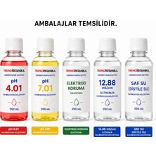 Tekno İstanbul pH 4.01 - 7.01 & Elektrod Koruma + 12.88 mS/cm İletkenlik + Saf Su (Distile Su) Kalibrasyon Sıvıları Seti (250 mL)