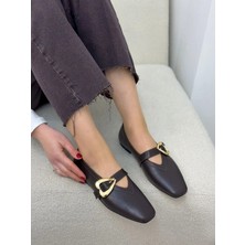 Erva'nın Butiği Kahve Cilt (Lovely) Kalp Aksesuar Kadın Babet