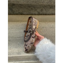 Erva'nın Butiği Kahve Tül (Rosa)  Nakış Işlemeli Kadın Babet