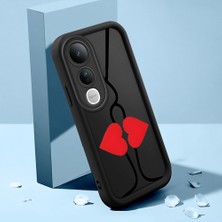 HONTINGA Vivo V50 Lite ile Uyumlu Kılıfı Düşüme Önleyici Basitlik Anti Düşme Kamera Korumali Şirin Kedi Kalp Siyah Desen Yumuşak Silikon Telefon Kılıfı Kadın ve Erkek Için Uygundur K2-0063