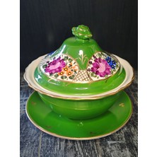 Manushum El Boyaması Porselen Gülbahar Çukur Sahan-Yeşil