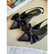 Erva'nın Butiği Siyah Saten (Miva) Kurdele Detay Lastikli Kadın Babet