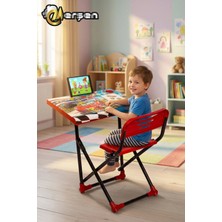 Erşen Katlanabilir Çocuk Ders Çalışma Masası Kırmızı Renk Masa ve Sandalyesi – Aktivite Boyama Masası