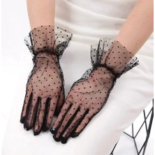 Home Kısa Güpürlü Siyah Puantiyeli Tül Eldiven